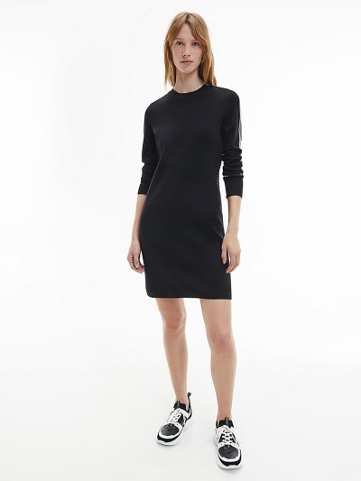 Calvin Klein Ruhák HU787900 | Calvin Klein Cotton Silk Jumper Női Ruha Fekete
